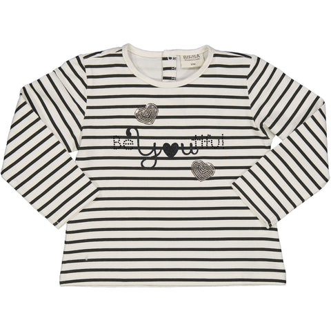 TSHIRT RIGATA CON SCRITTA STRASS E PAILLETTES