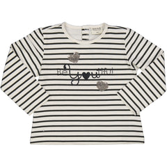 TSHIRT RIGATA CON SCRITTA STRASS E PAILLETTES